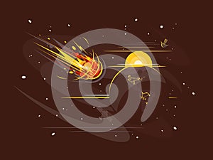 Burning comet in space