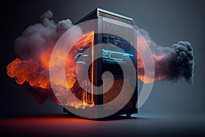 A burning computer server