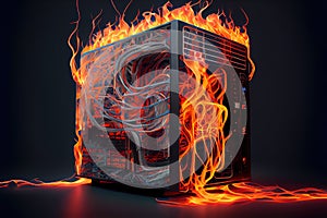 A burning computer server