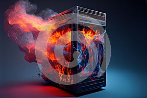 A burning computer server