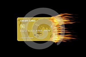 Burning Credit Card With Trailing Fire Isolated on Black