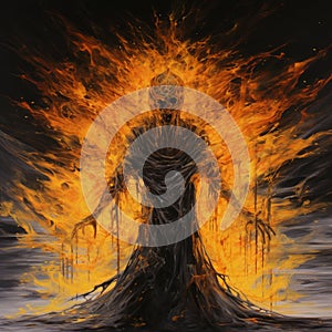 Burning Demon: A Dramatic Figurative Painting In The Style Of Noah Bradley