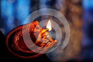 Burning Diwali Diya lights during the festival of lights