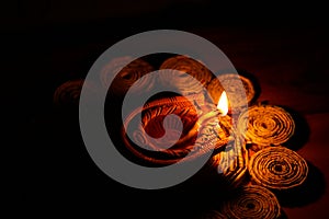 Burning Diwali Diya lights during the festival of lights