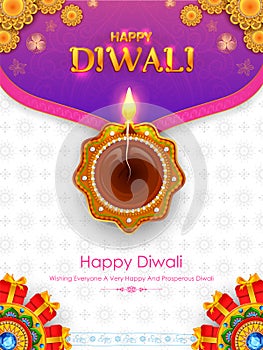 Burning diya on Happy Diwali Holiday background for light festival of India