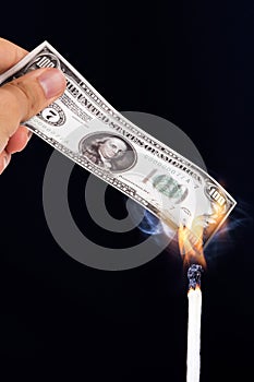 Burning Dollar Banknotes