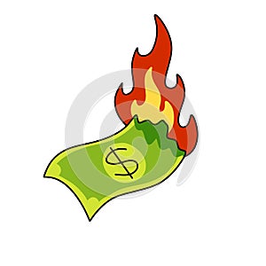 Burning dollar. Green money on fire