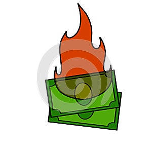 Burning dollar. Green money on fire. Failed business and economic crisis.