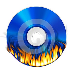 Burning DVD on white background