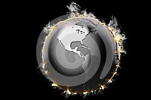 Burning Earth globe. 3d illustration