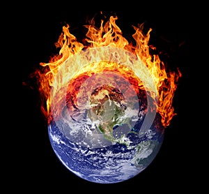 Burning earth globe west hemisphere