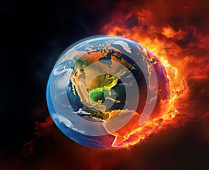 Burning Earth in heat wave: disaster, global warming, environment