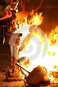 Burning Falla in Valencia. Fire.