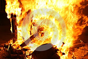 Burning Falla in Valencia. Fire.