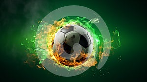 Burning Fiery Soccer Ball In Goal With Net In Flames Generative AI