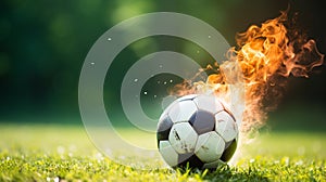 Burning Fiery Soccer Ball In Goal With Net In Flames Generative AI