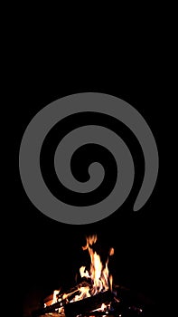 The Burning fire on a black background with space for text
