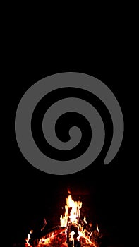 The Burning fire on a black background with space for text