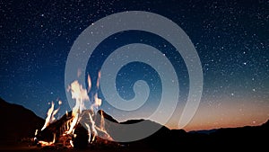 The Burning fire on a black background with space for text