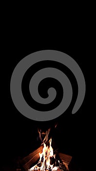 The Burning fire on a black background with space for text