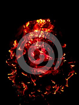 Burning fire on black coal natural