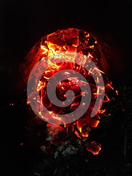 Burning fire on black coal natural
