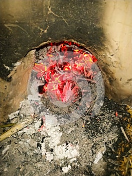 Burning fire on black coal natural