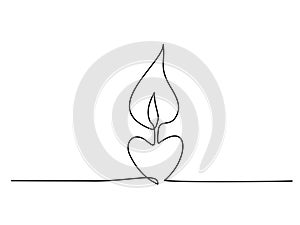 Burning fire candle continuous one line drawing