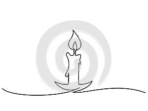 Burning fire candle continuous one line drawing