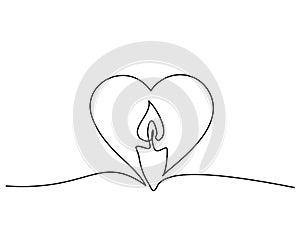 Burning fire candle continuous one line drawing