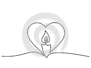 Burning fire candle continuous one line drawing photo