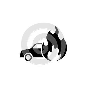 Burning Fire Car Flat Vector Icon