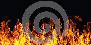 Burning fire flame on black background