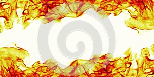 Burning fire flame frame on white background