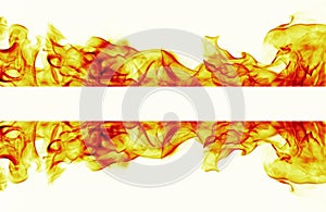 Burning fire flame frame on white background