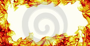 Burning fire flame frame on white background