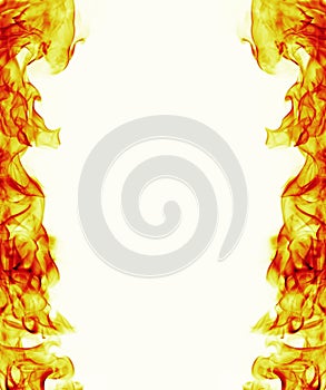 Burning fire flame frame on white background