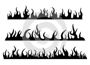 Burning fire flame silhouette set banner horizontal design isolated on white photo
