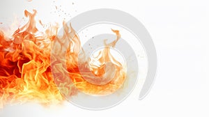 burning fire of flame and spark on white background.generative ai
