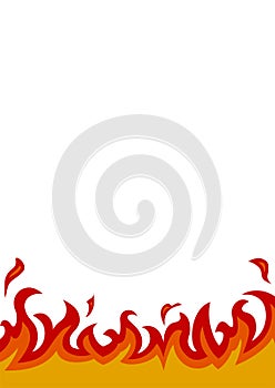 Burning fire and flames on white background vector illustration. A4 vertical format