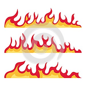 Burning fire line. Flaming decorative line. Flames in a flat style