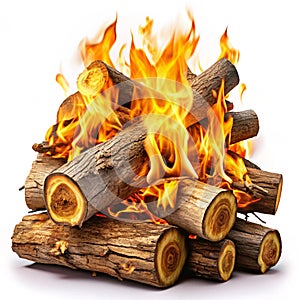 Burning fire logs isolated on transparent background