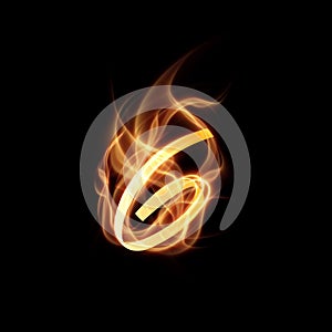 Burning fire number 6. Digit six with fire effect on black background. Vector eps10