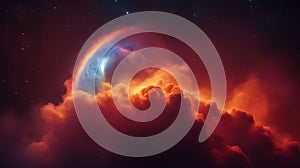 burning fire in the sky A firey nebula with a fire rainbow spectrum, creating a stunning display of light and dust