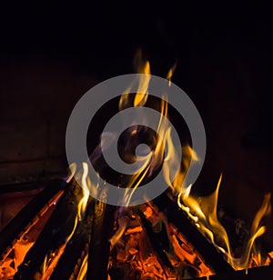 Burning fireplace. bonfire warmth object