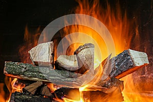 Burning firewood in the brazier.