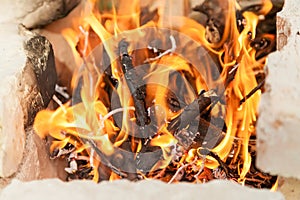 Burning firewood in the fire