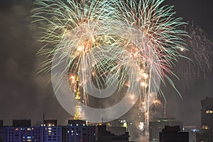 Burning of fireworks during the Reveillon in Brazil