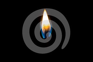 Burning flame on a black matchstick