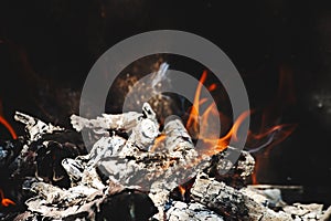 Burning flame and firewoods